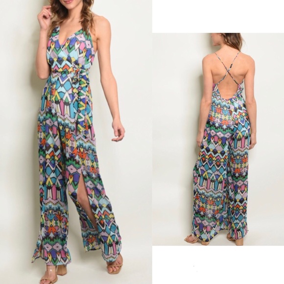 IntoCute Pants - Multi-Color Geometric Print Jumpsuit